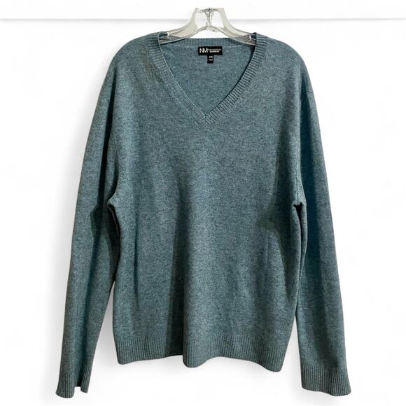 Neiman Marcus Sweater Mens XXL Blue 100% Cashmere V Neck Preppy STAIN Cutter - Picture 1 of 8